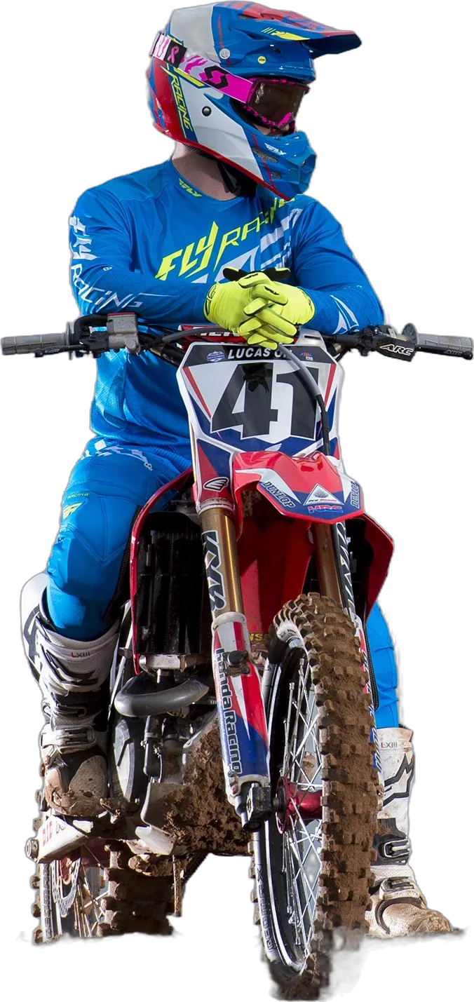 Trey Canard sitting on his number 41 Honda in blue riding gear